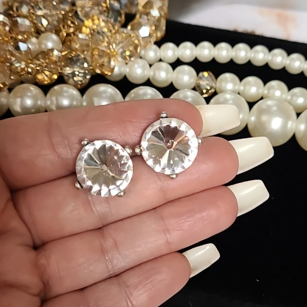 Set of 3 Large Crystal Stud Earrings